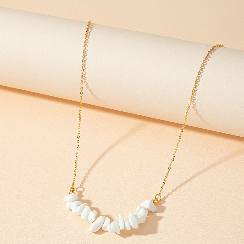 Chic White Stone Necklace - Elegant Metal Neck Chain for Women