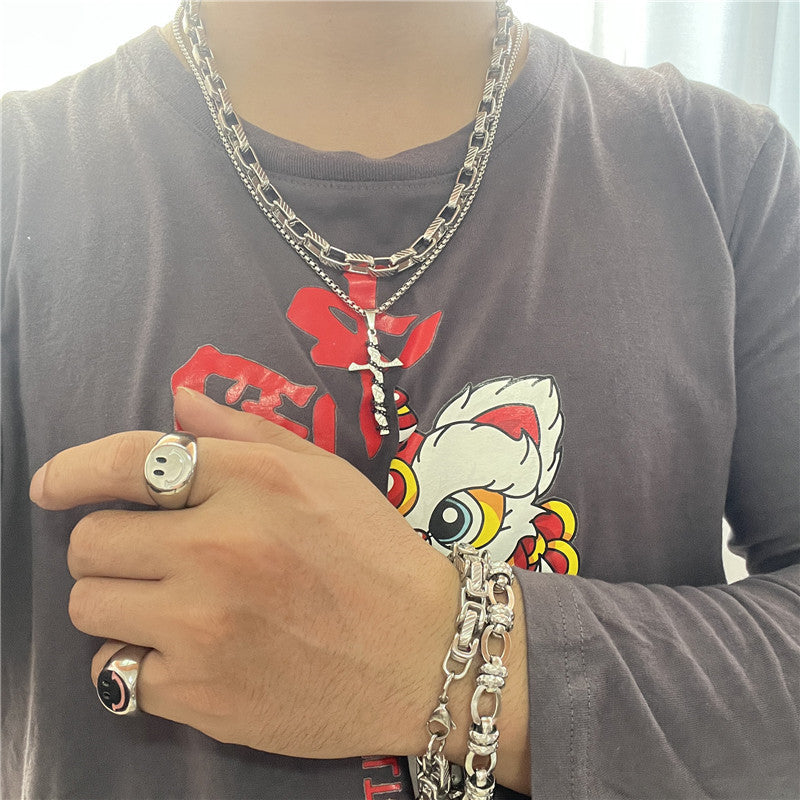 Personalized Retro Men's Titanium Steel Cross Pendant Necklace - Trendy Stainless Steel Design