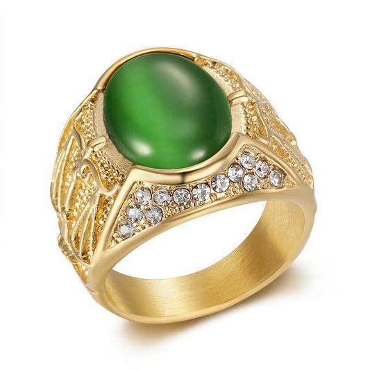 Planderful Hip Hop Ring For Men Gold Plated Stainless Steel Libra Opal Rhinestone Jewelry