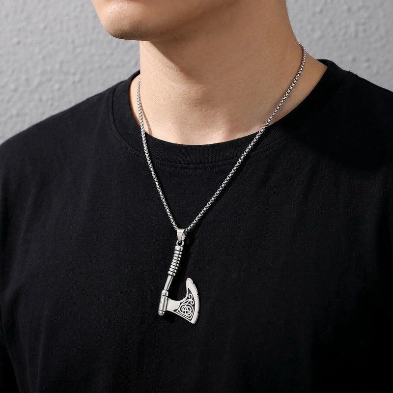 Viking Weapon Tomahawk Short Sword Titanium Steel Pendant Vintage Celtic Skull Axe Knife Necklace