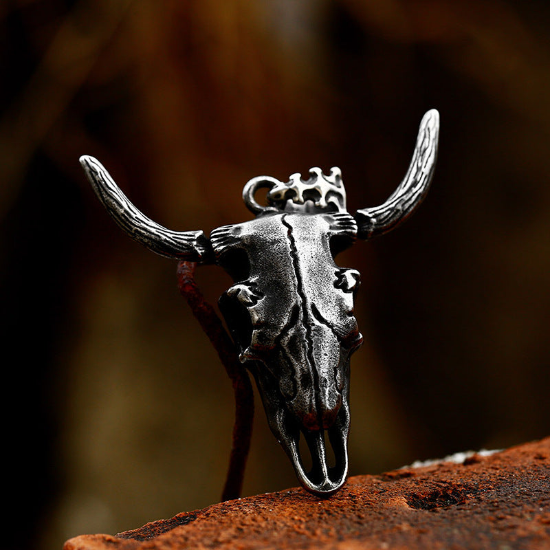 Stainless Steel Cow Skull Pendant – Necklace With