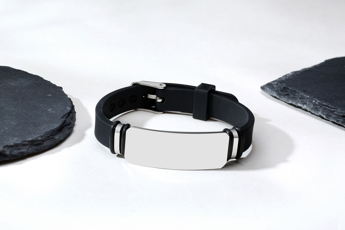 Men's Stainless Steel Curved Silicone Jewelry Bracelet