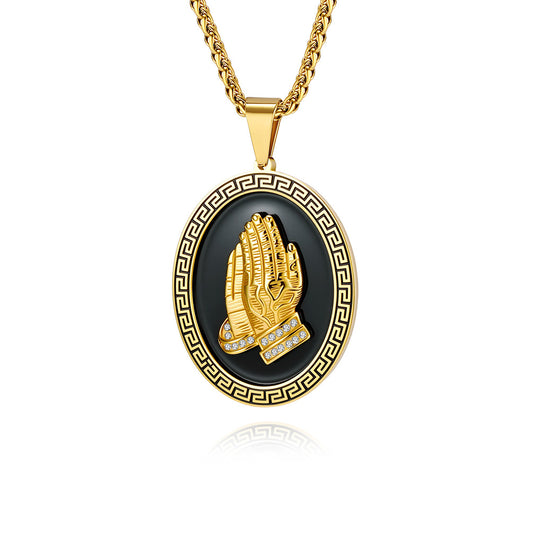Prayer Hands Titanium Necklace For Men By Planderful Everyday Genie Collection With High End Hip Hop Retro Style