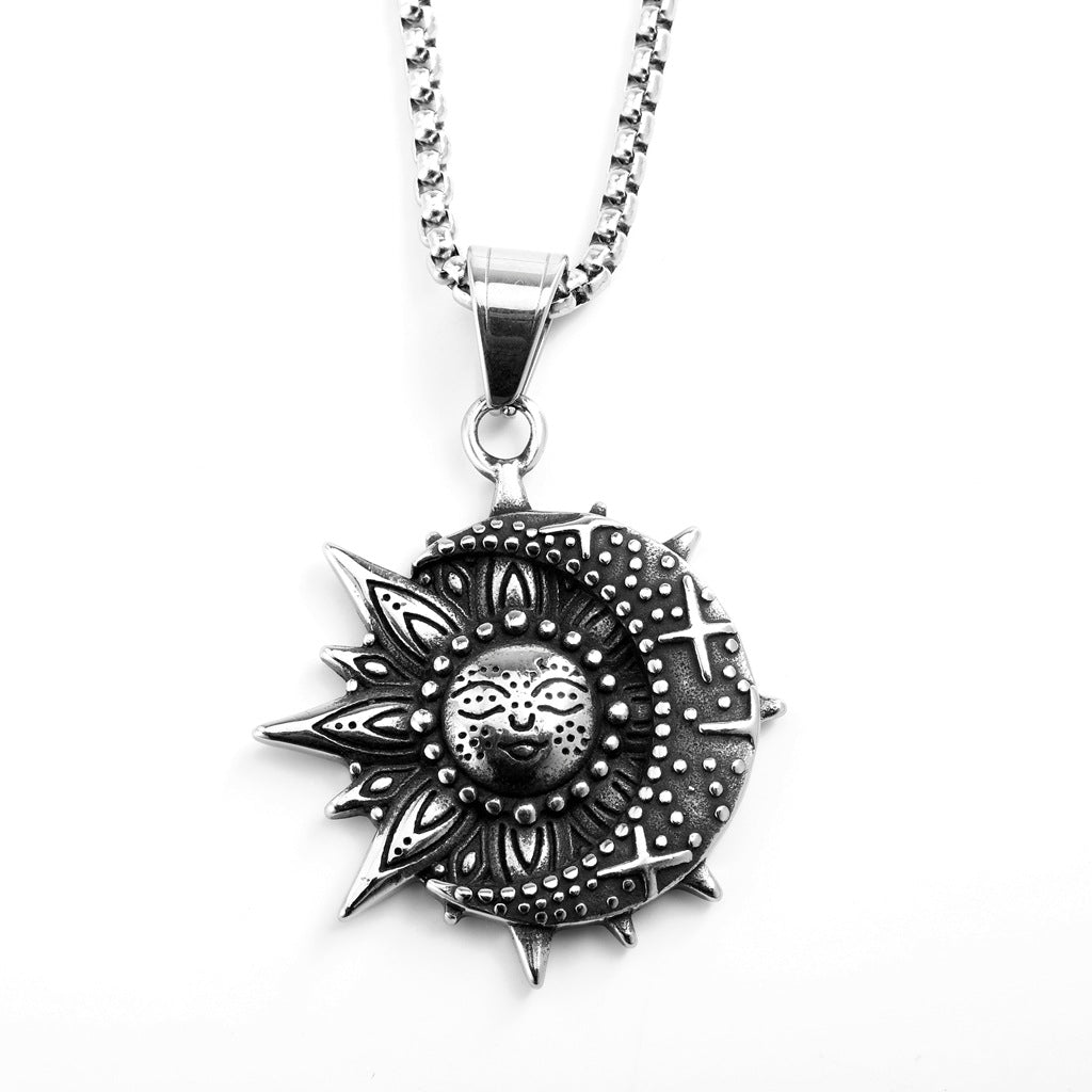 Punk Cross Sun Stainless Steel Pendant Necklace