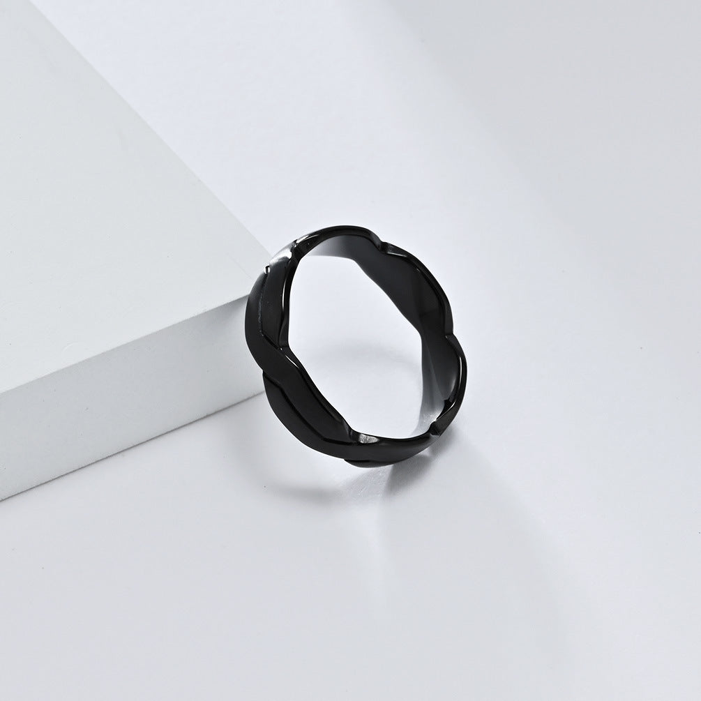 New Engraved Geometry Two-Color Titanium Steel Ring for Men