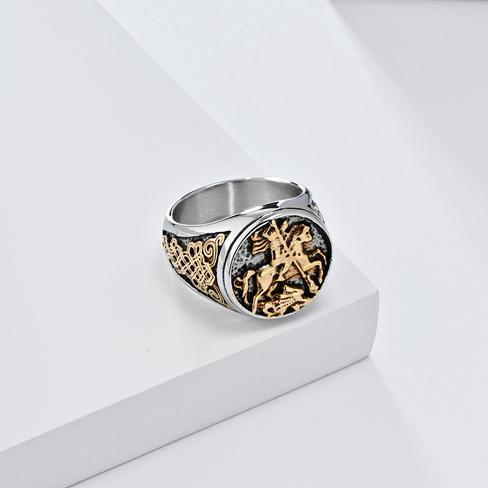 Personalized Retro Templar Titanium Steel Ring for Men