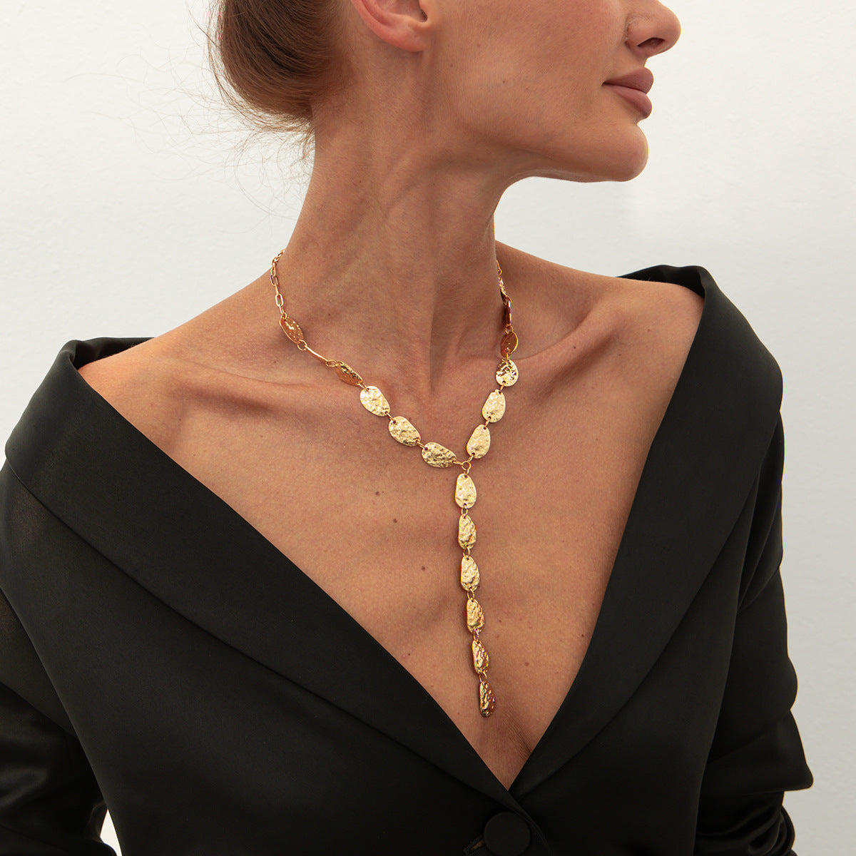 Hammered Irregular Y-Shaped Necklace