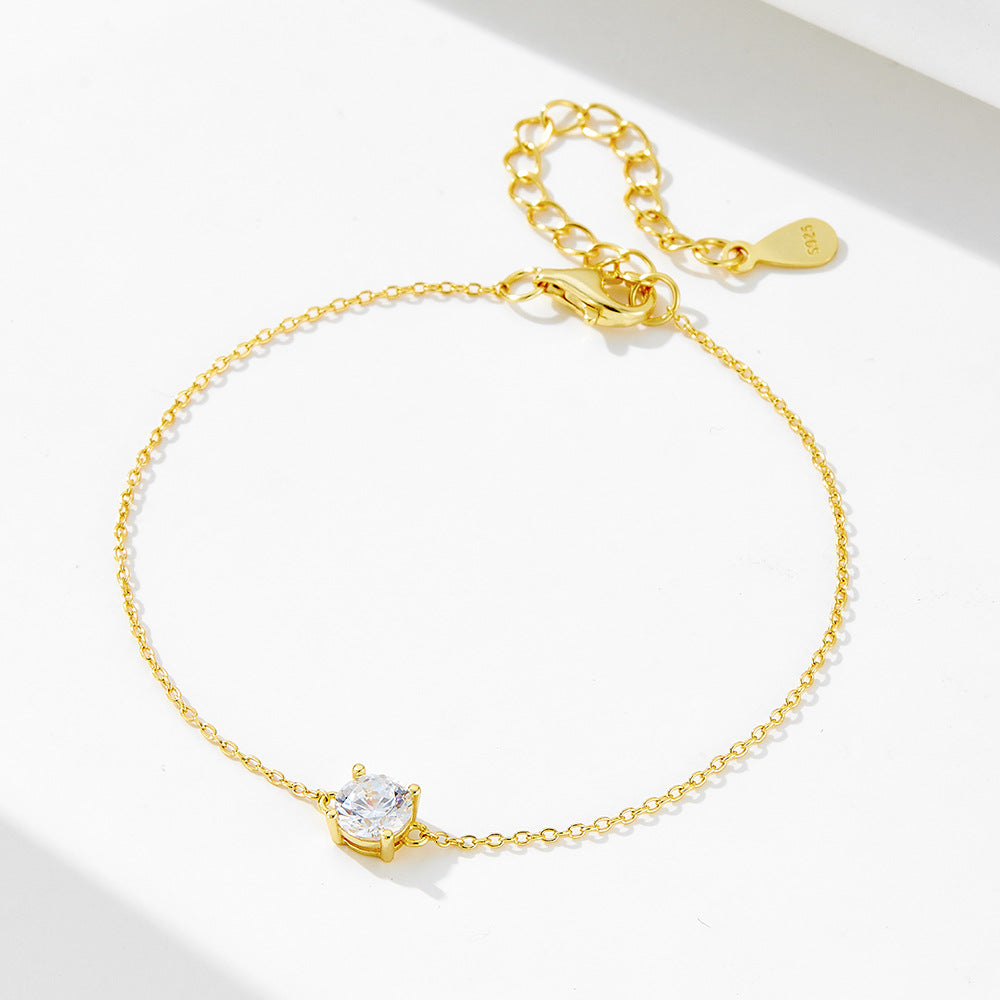 S925 Sterling Silver Daily Basic Single Zircon Bracelet