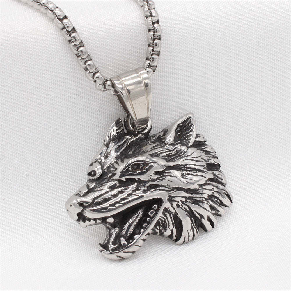 Stylish Titanium Steel Wolf Head Pendant for Men - Retro Hip Hop Design