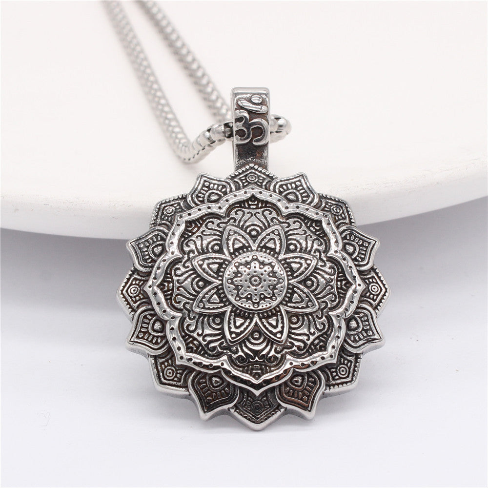 Retro Chinese Wind Lotus Amulet Pendant Titanium Steel Unisex Protection Planderful Gift For Men And Women