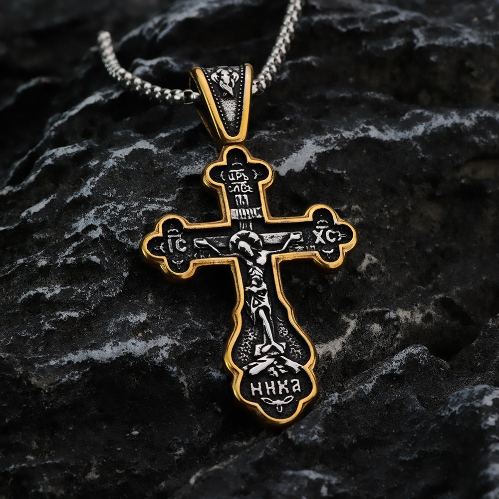 European And American Retro Titanium Steel Men's Jewelry Personalized Double-Sided Cross Letter Necklace