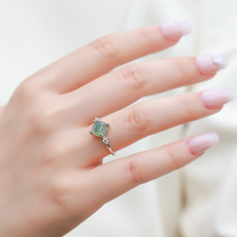 Planderful Everyday Genie Ring – Natural Aquatic Agate with Mossy Stone Silver Design