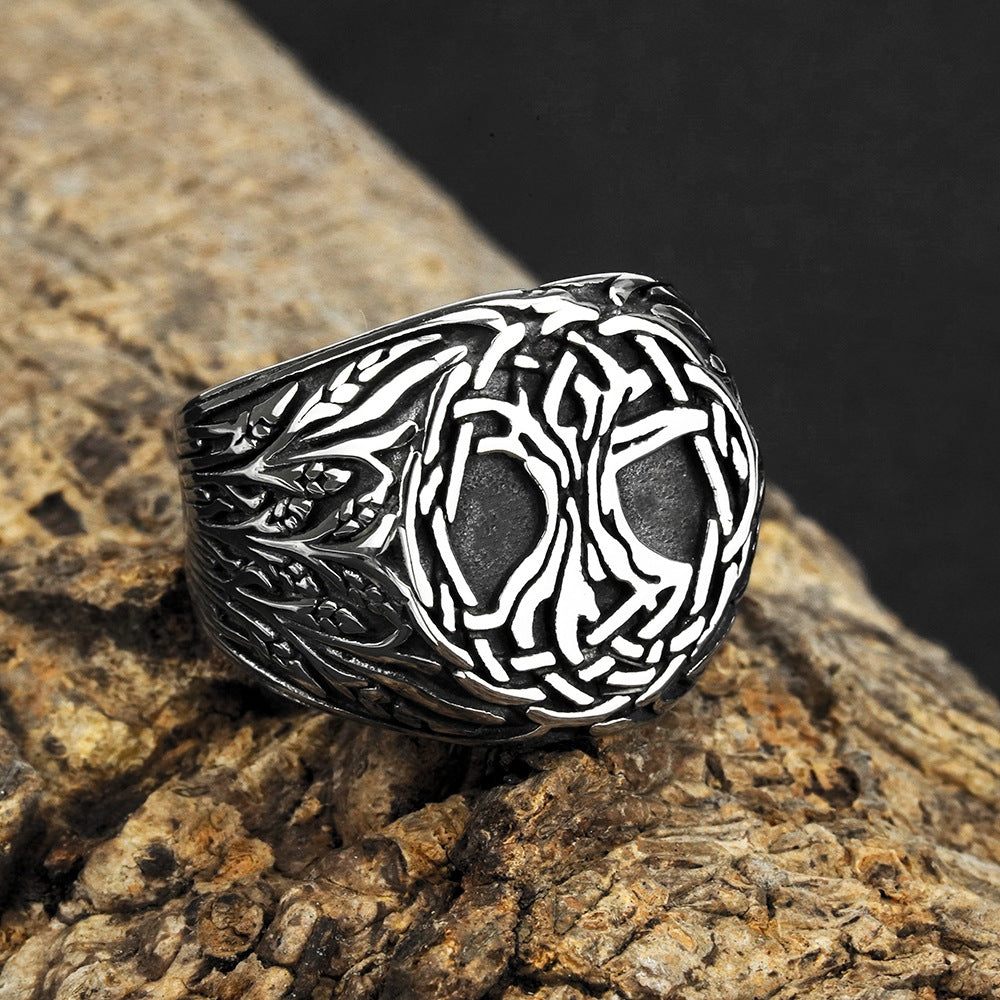European And American Jewelry Wholesale Men's Titanium Steel Ring Retro Viking Tree Of Life Does Not Fade