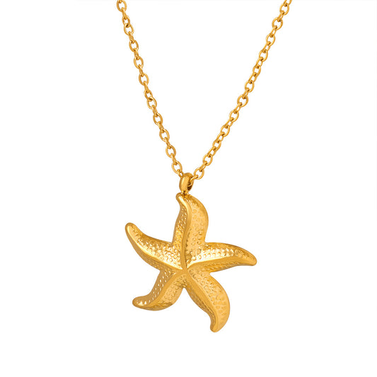 Golden Starfish Pendant Clavicle Necklace - Elegant European-American Resort Style Piece