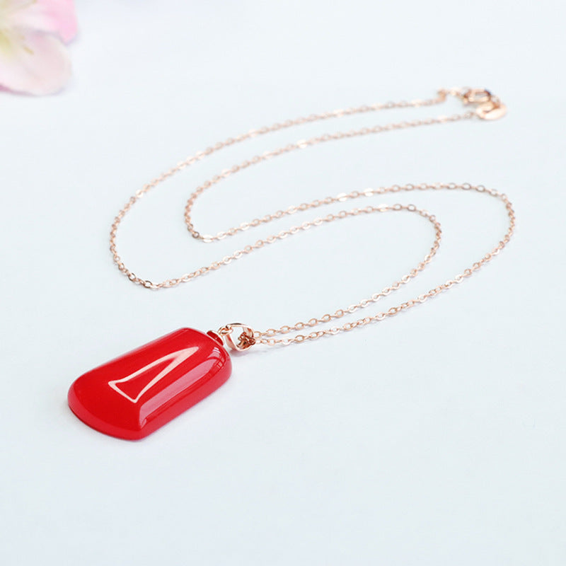 Red Agate Sterling Silver Trapezoid Pendant Necklace