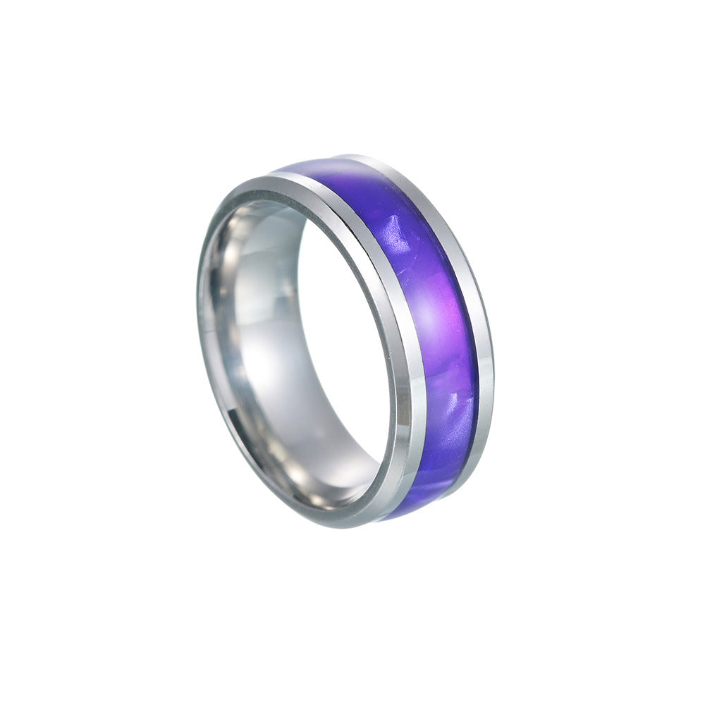Contrast Color Men's Precision Titanium Steel Ring with Opal Stone for Men