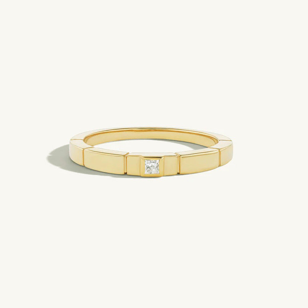 Geometric Square Inlaid Zircon Sterling Silver Ring, Personal Ring