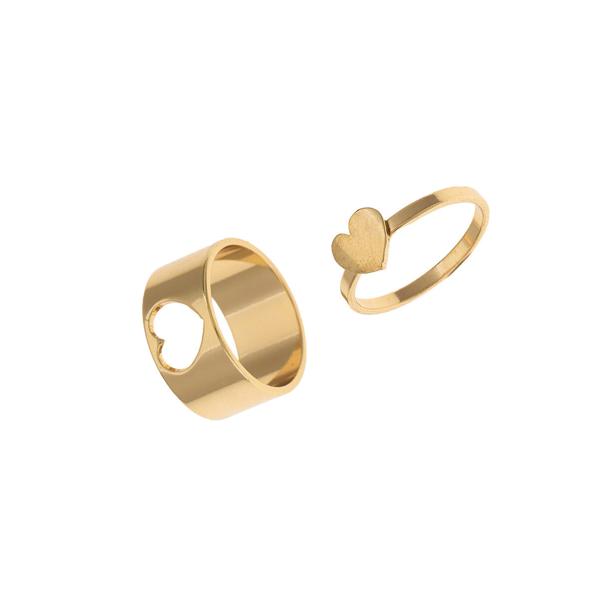 Fashionable Retro Metal Hollow Love Heart Ring Set for Women