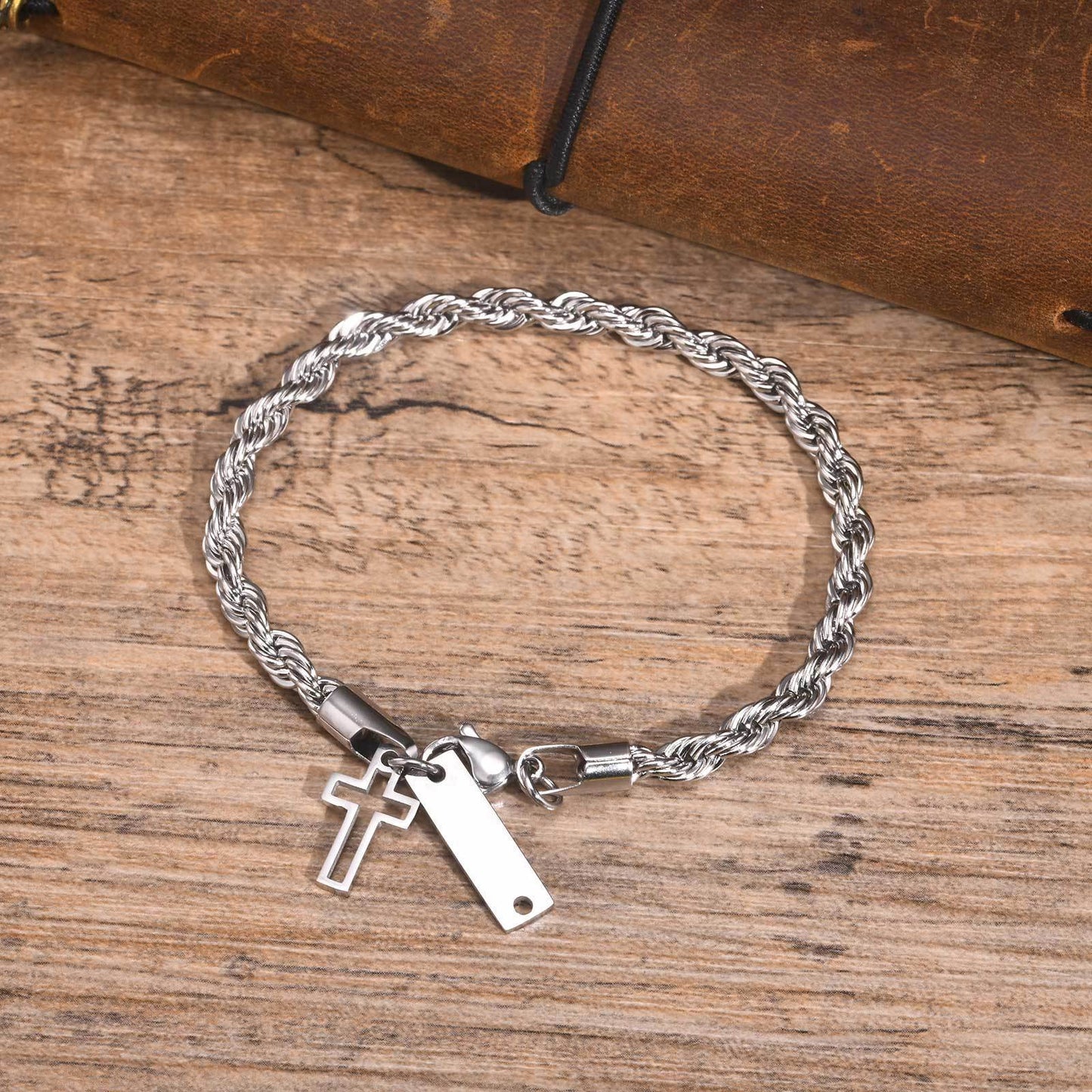 Men's Bracelet Stainless Steel Cuban Chain Cross Jewelry