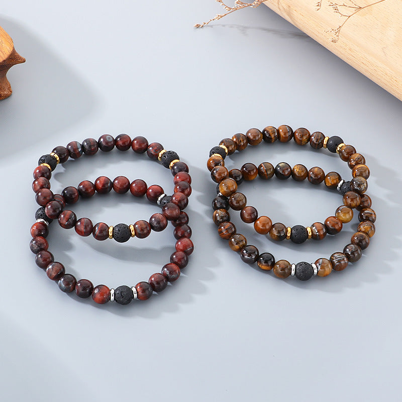 Volcanic Stone Stress-Relief Bracelet – Yellow/Red Tiger's Eye Stone Elastic Rope