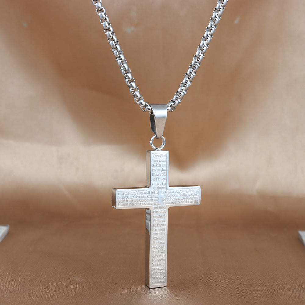 European And American Stainless Steel Cross Pendant Men's Trendy Retro Titanium Steel Necklace