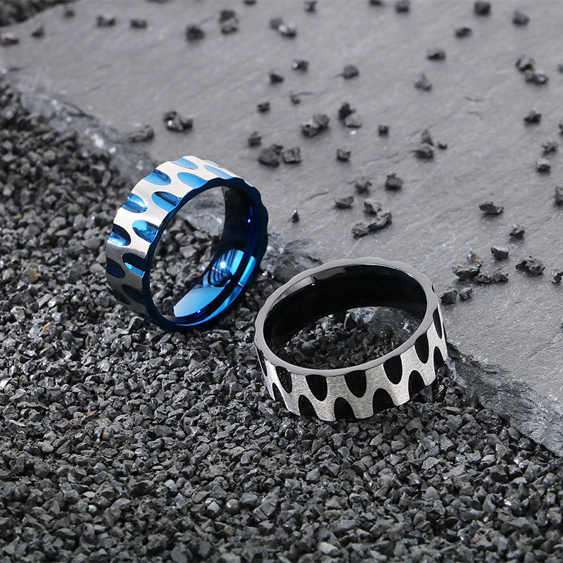 Planderful Mens Ring Titanium Steel Water Ripple Design