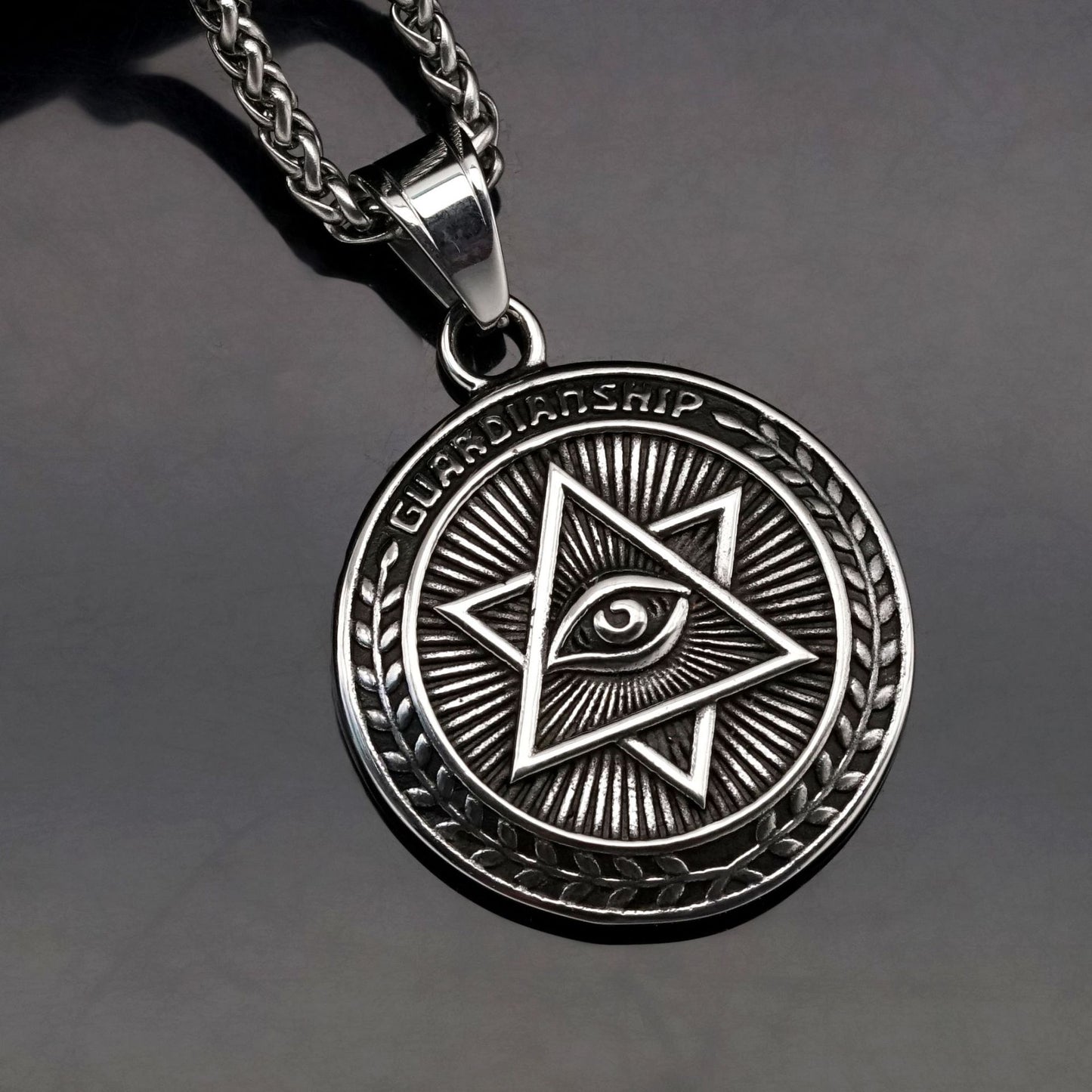 Steel Necklace - Vintage Horus Eye Hexagram Pendant on Bonded Stainless Steel Chain by Planderful