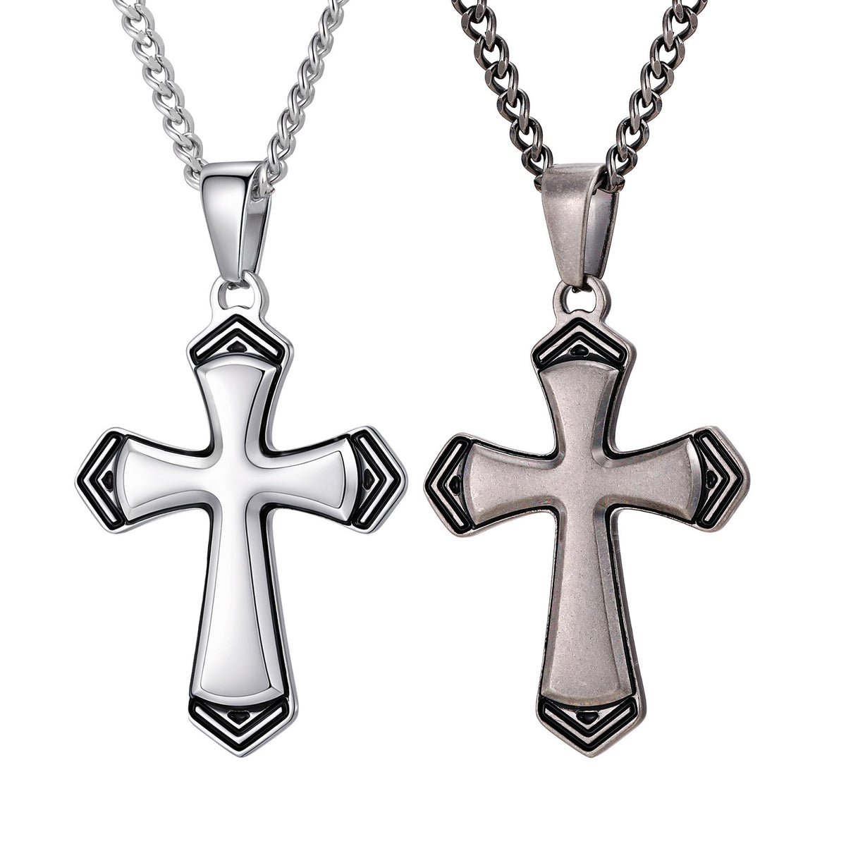 Stainless Steel Baked Black Lacquer Cut Cross Pendant Necklace
