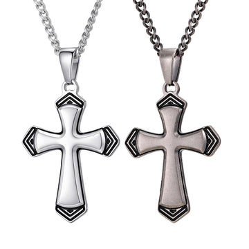 Stainless steel baked black lacquer cut cross pendant
