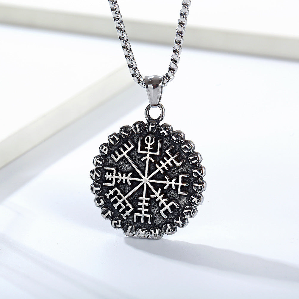 Planderful Viking Compass Necklace For Men Durable Titanium Steel Snowflake Pendant Retro Nordic Jewelry