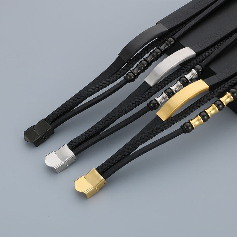 Planderful Everyday Genie Leather Beaded Bracelet For Men