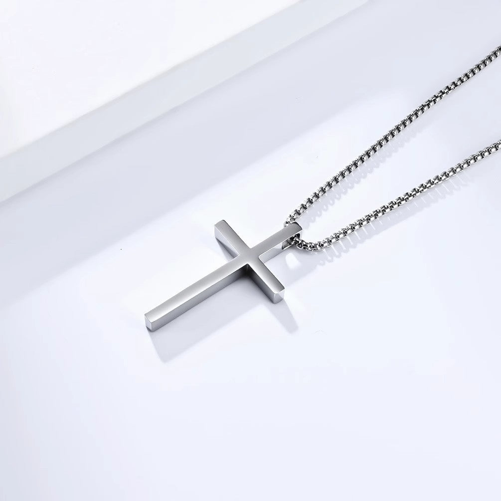 Planderful Jewelry Mens Cross Necklace Stainless Steel Chain Pendant Elegant Everyday Accessory