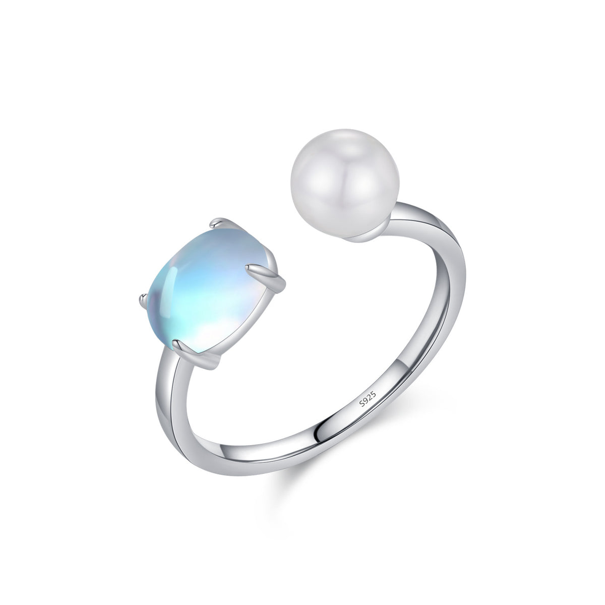 925 Sterling Silver Moon Pearl Moonstone Ring