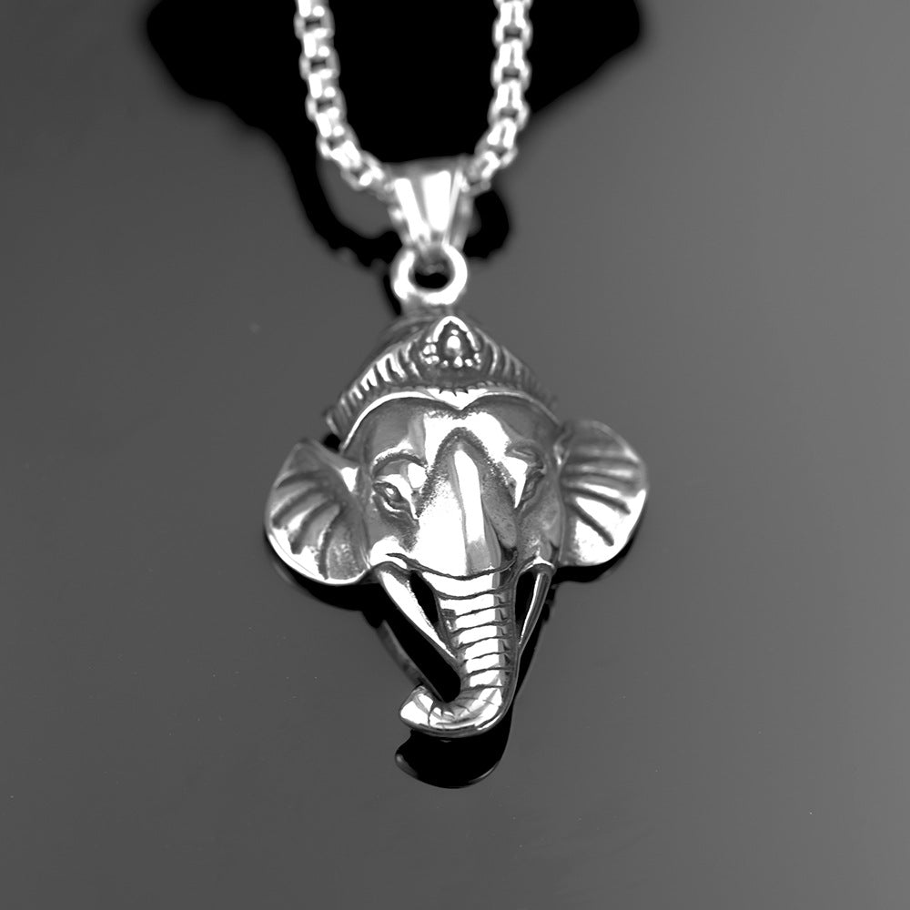 Retro Stainless Steel Men's Pendant Elephant Necklace Pendant