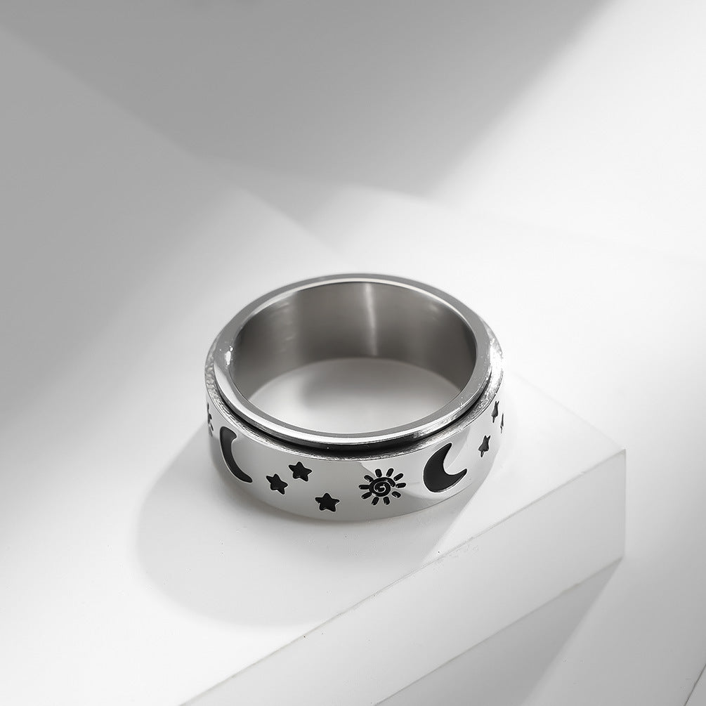 Cross-Border E-Commerce Supply Stainless Steel Star Moon Ring Customization for Men