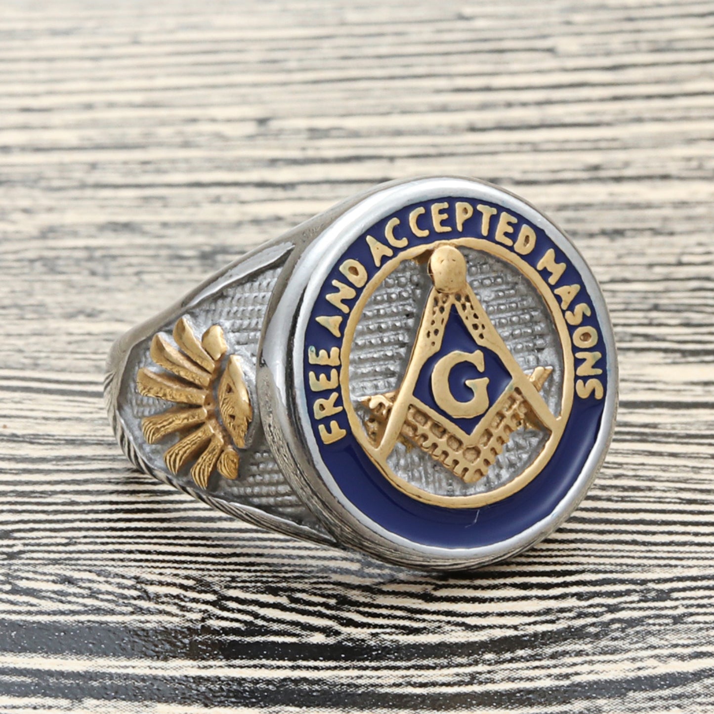 Retro Punk Titanium Steel Masonic Ring for Men - Trendy Gold Stainless Steel G Ring