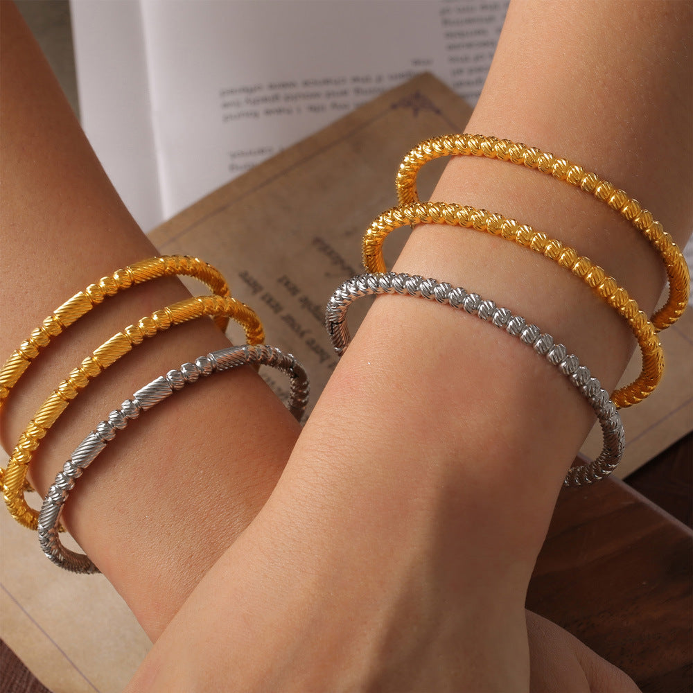 Chic Minimalist Gold Plated Bracelet with Geometric Bead Design