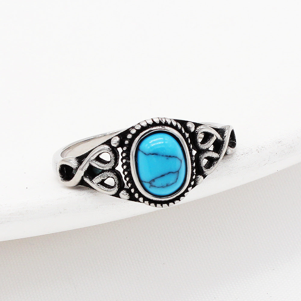 Personalized Retro Oval Gemstone Titanium Steel Ring For Women And Unisex By Planderful Everyday Genie