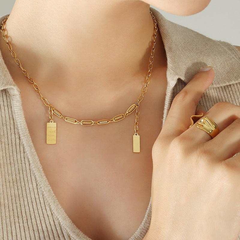 Geometric Square Pendant Necklace with Titanium Steel Chain for Women