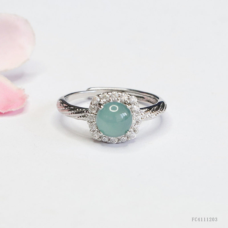 Blue Water Jadeite Pavé-Style 7 mm Ring