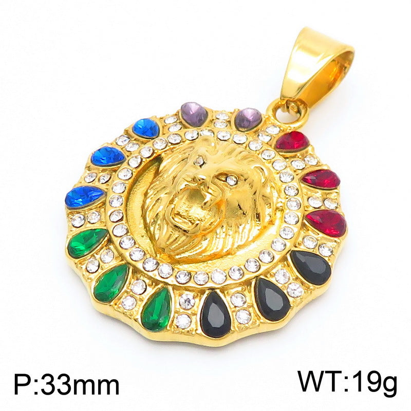 Hip Hop Zircon Lion Head Stainless Steel Pendant for Men - European & American Electroplated Jewelry