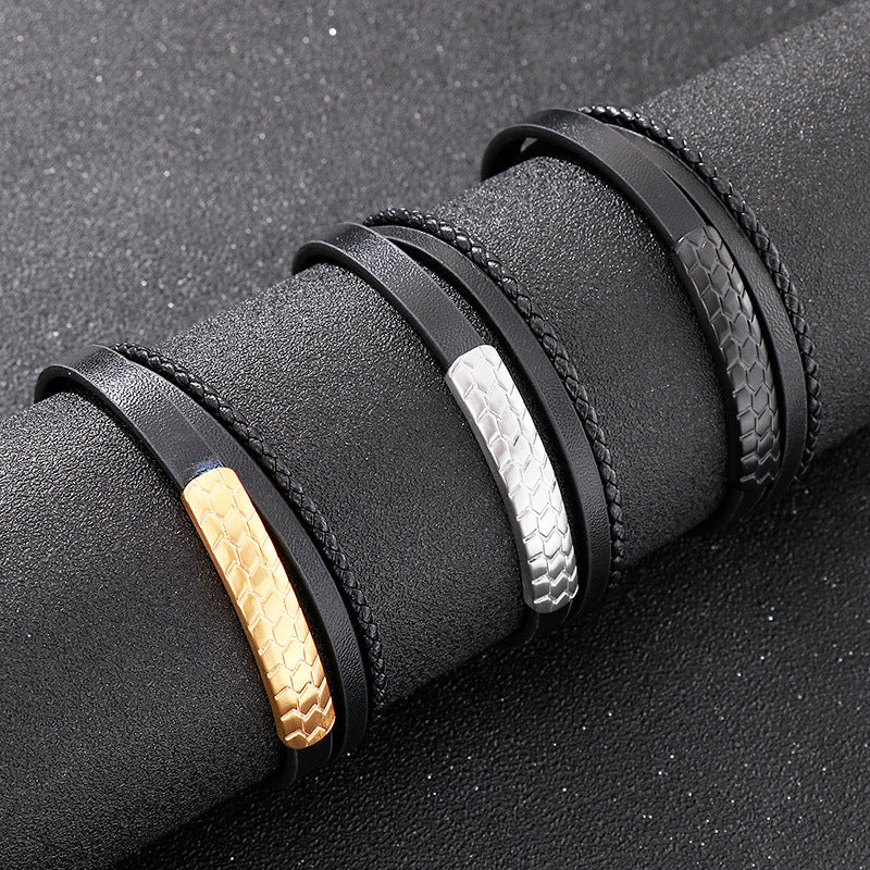 Planderful Mens Woven Leather Bracelet Geometric Retro