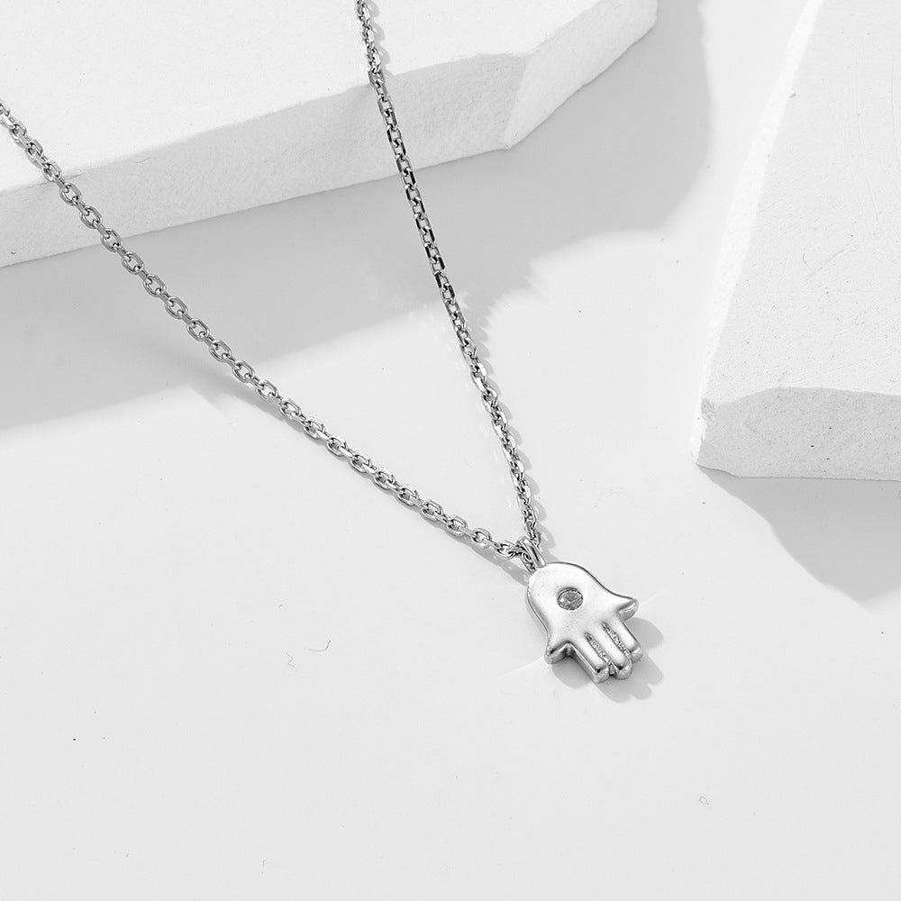 Design Sense Creative Palm Necklace S925 Sterling Silver Evil Hand Inlaid Zircon Women Pendant