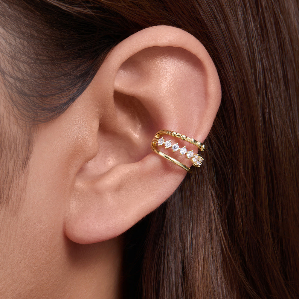 French Earrings S925 Sterling Silver Geometric Hollow Zircon Ear Clips, No Ear Piercings,
