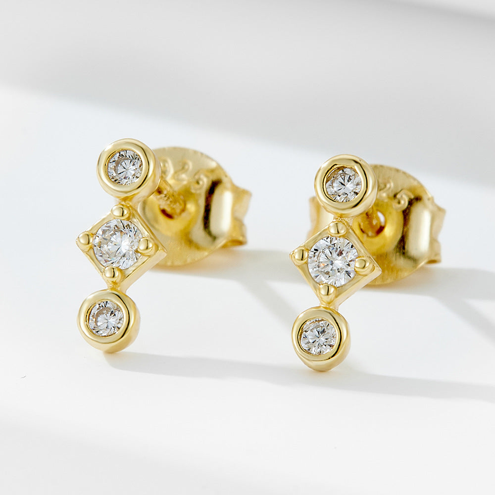 S925 Sterling Silver Geometric Diamond Set Fashion Stud Earrings