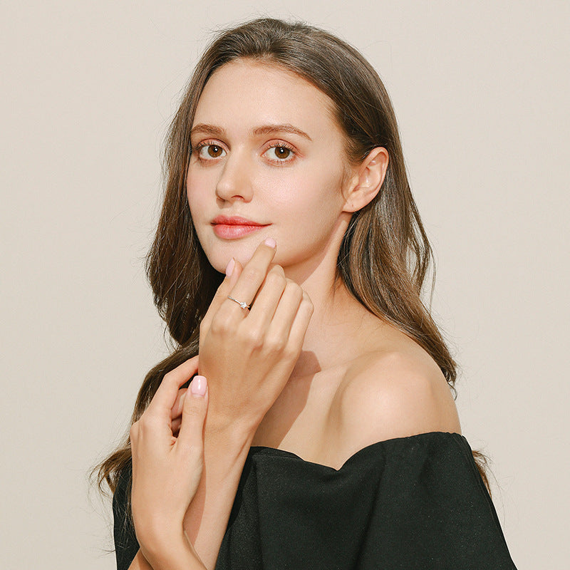 Pure Silver Star and Moon Ring with Zircon Accent