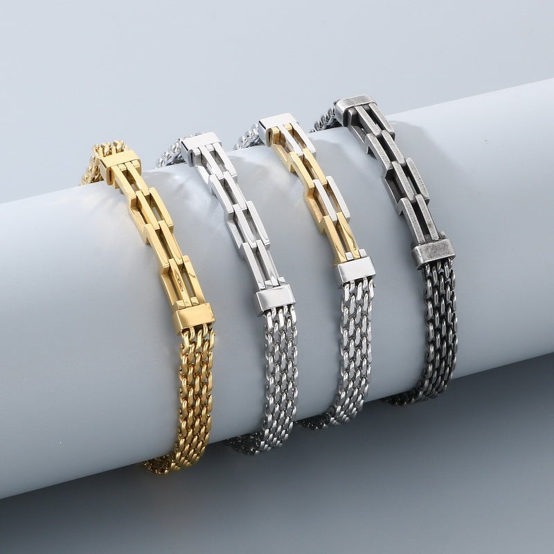 Double-Layer Geometric Ladder Layered Cuban Chain Bracelet Version Back Pattern With