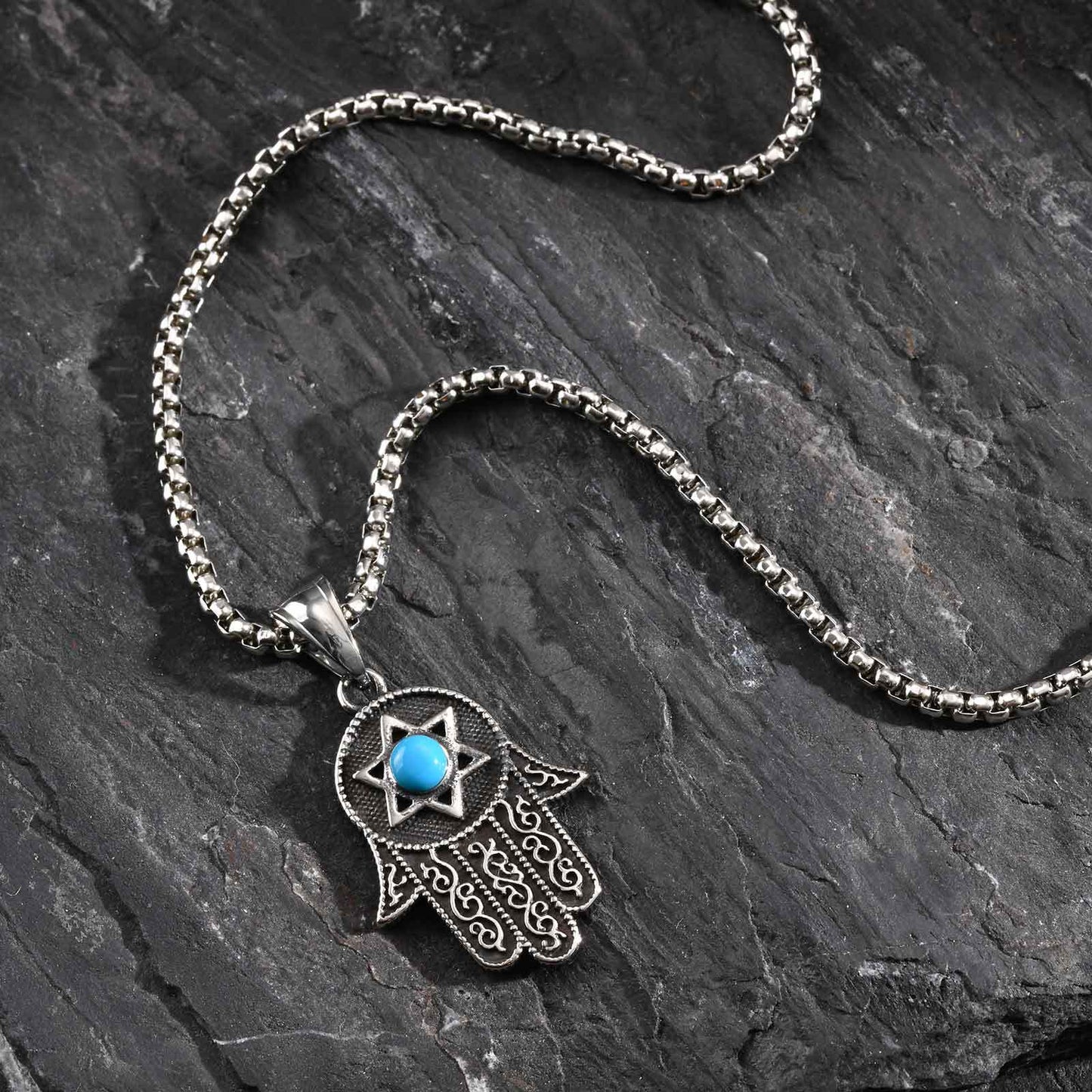 Planderful Stainless Necklace Men Hexagram Fatima Pendant