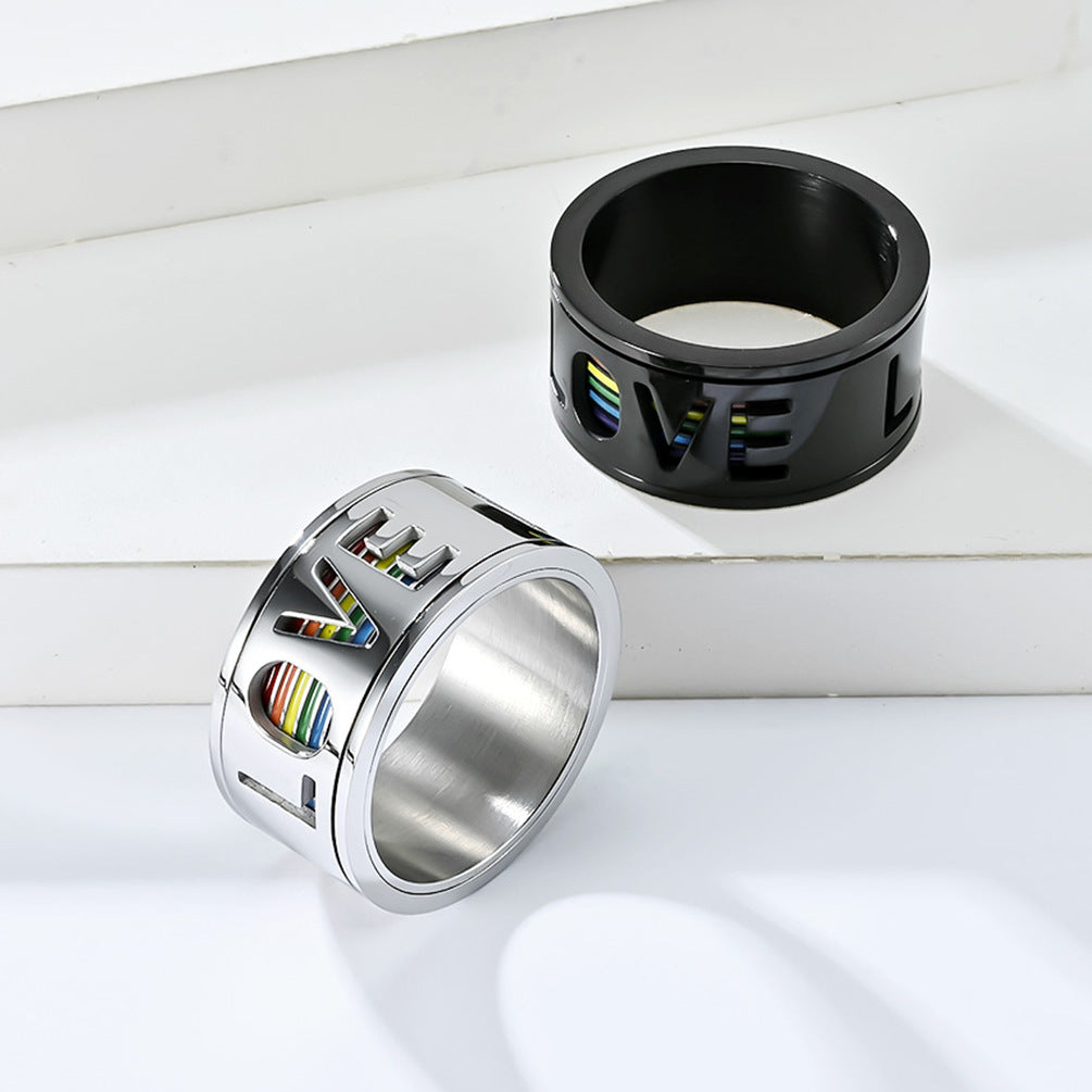 Rotating Rainbow Flag Ring Planderful For Men Stainless Steel Large Size Personalized Jewelry