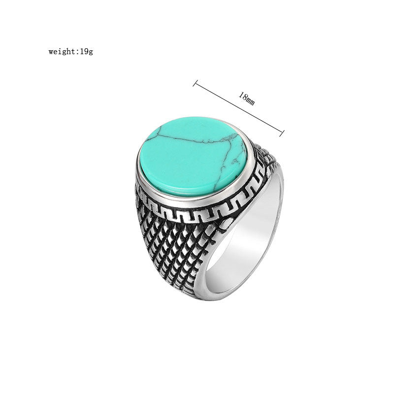 Planderful Unisex Stainless Steel Ring With Round Gemstone Retro European American Design Protection Statement